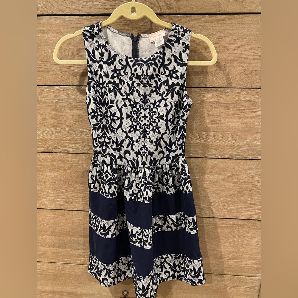 Navy Damask Pattern Dress Size Small